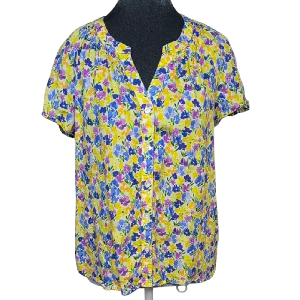 Kut from the Kloth Floral Print Button Down Mandarin Collar Blouse Size Small